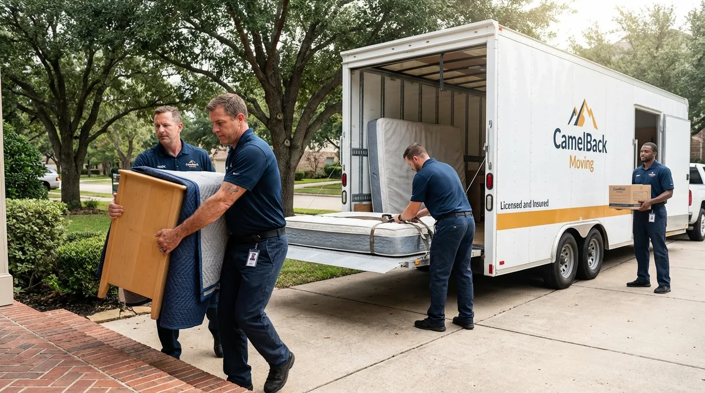 Crew loading residential truck for cross-state move from Dallas, PA