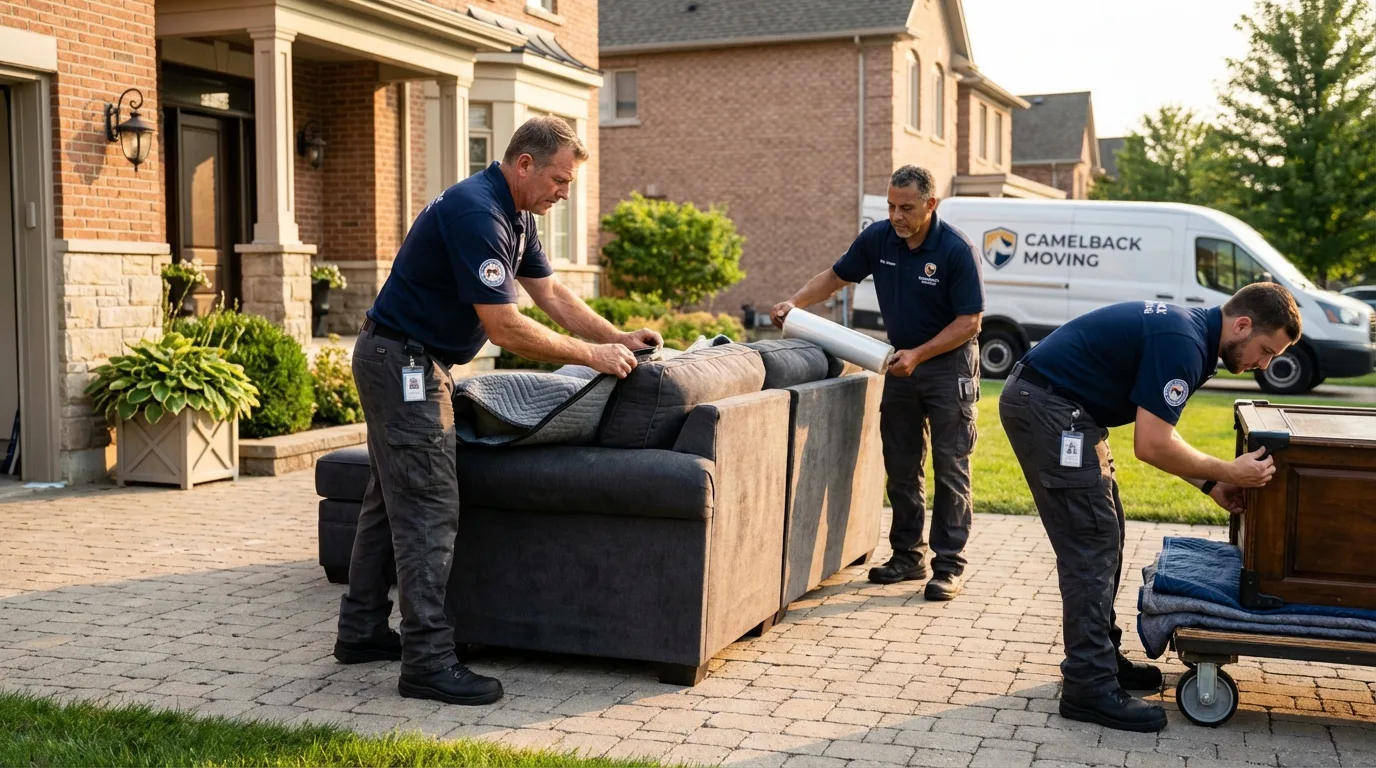 Large estate moving crew wrapping furniture in Dallas, PA